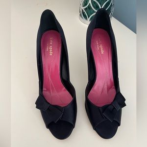 KATE SPADE Women’s Black Satin Slingback Heels Shoes Open Toe Bow